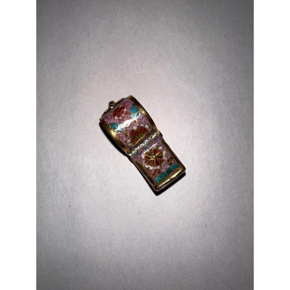 Vintage Chinese Cloisonne Whistle Pendant Floral Red Pink Blue - Picture 2 of 4